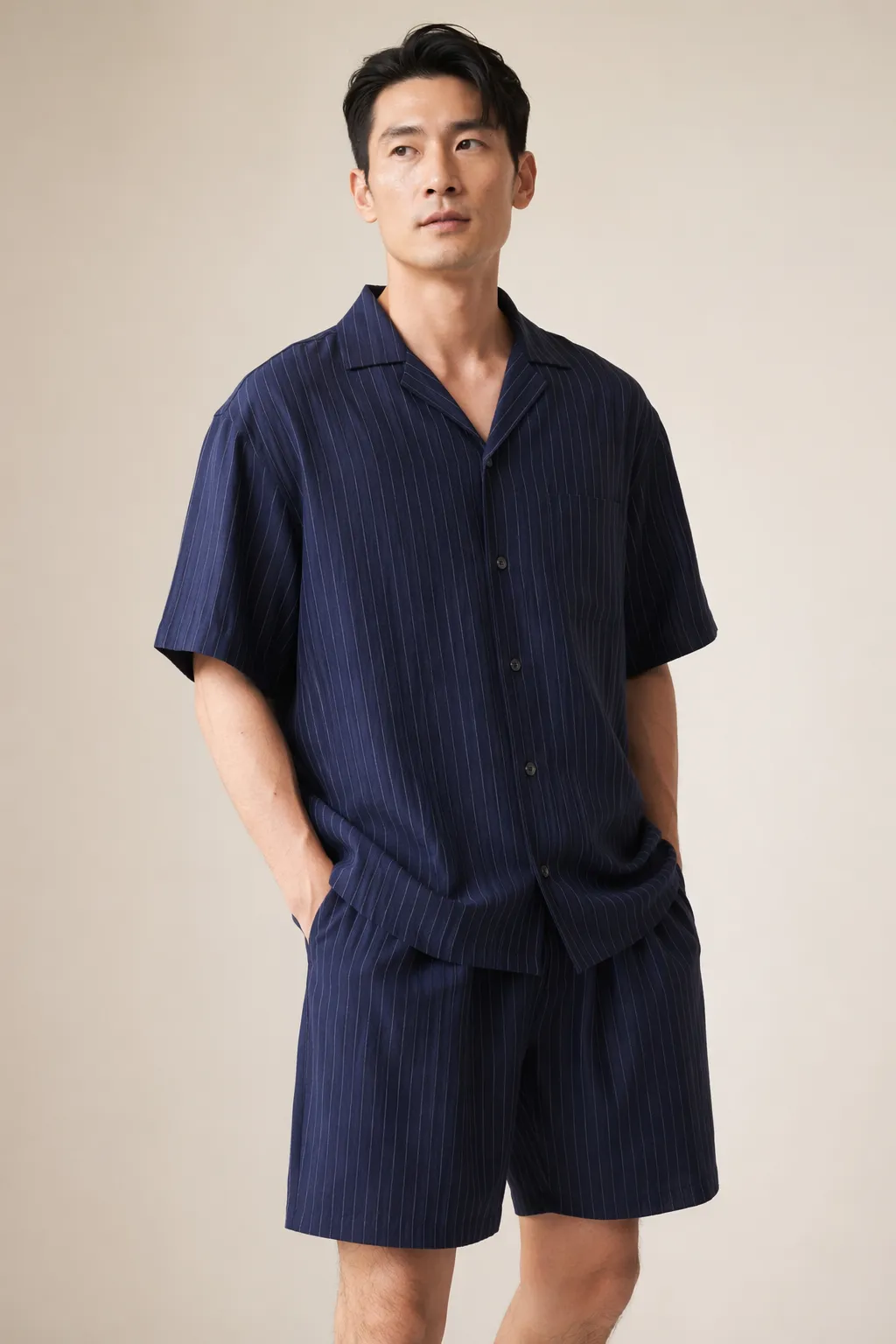Co ords man navy stripe overshirt set