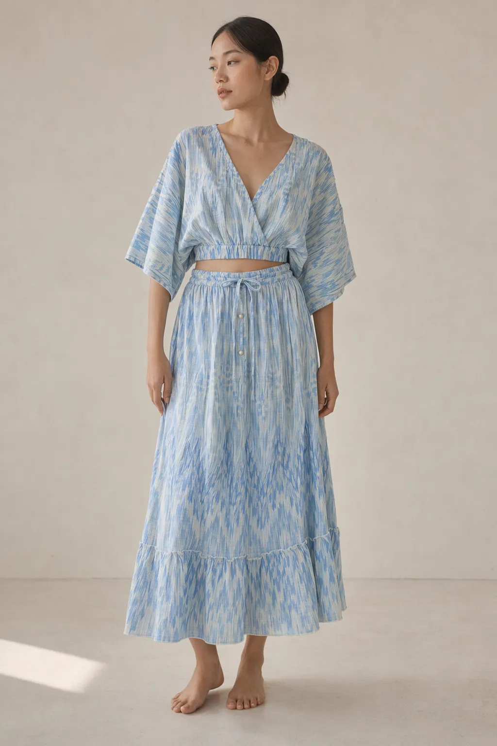 Co ords woman blue ikat skirt set