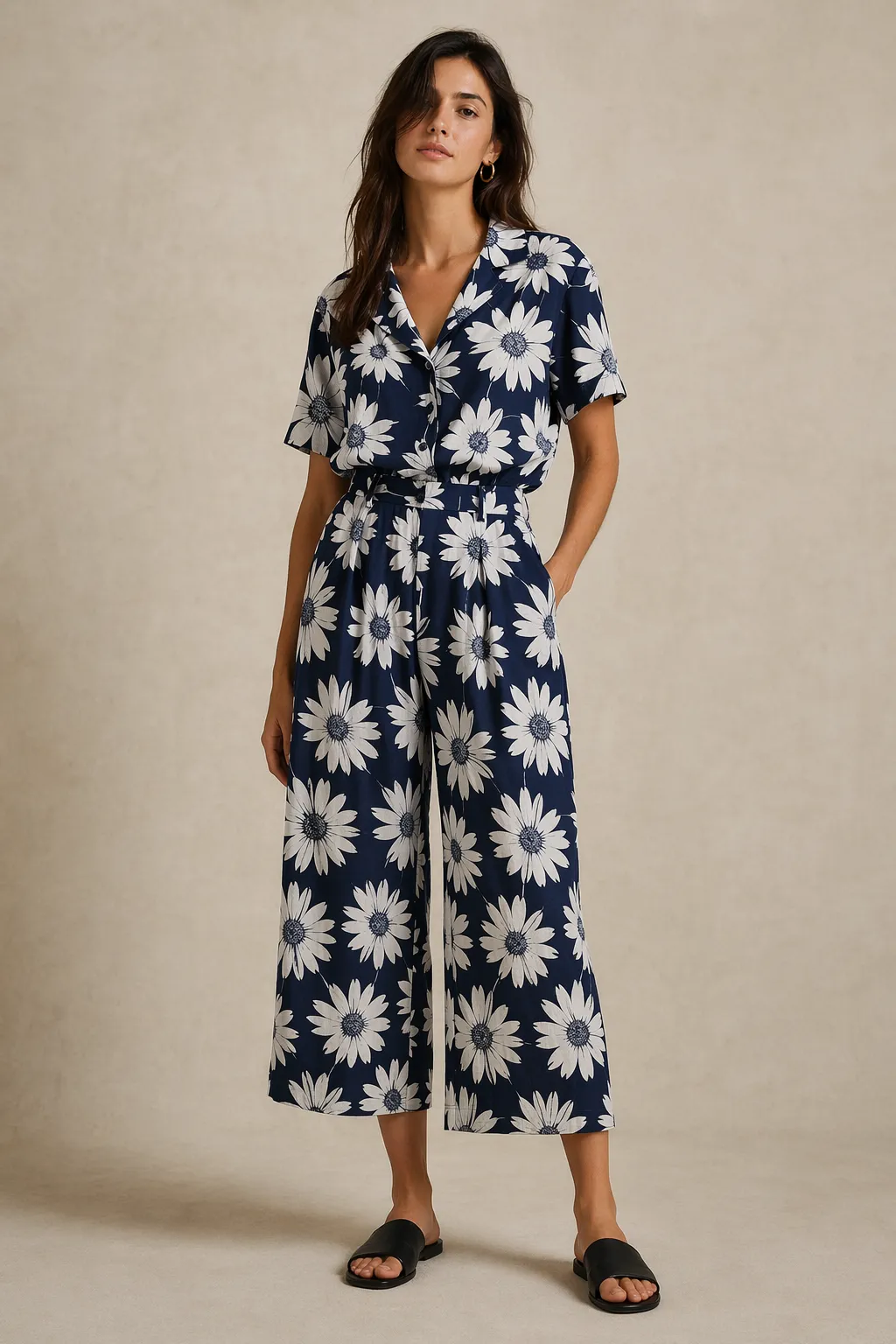 Co ords woman navy white floral print set