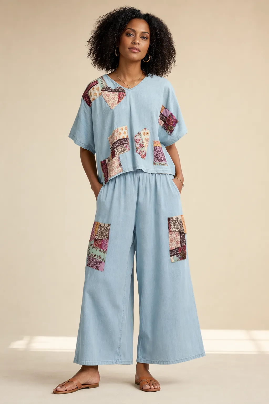 Co ords woman skyblue paisley patchwork set