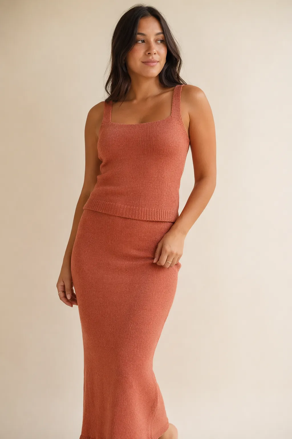 Co ords woman terracotta knit set