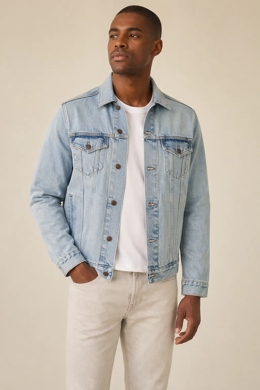 Denim man light wash trucker jacket