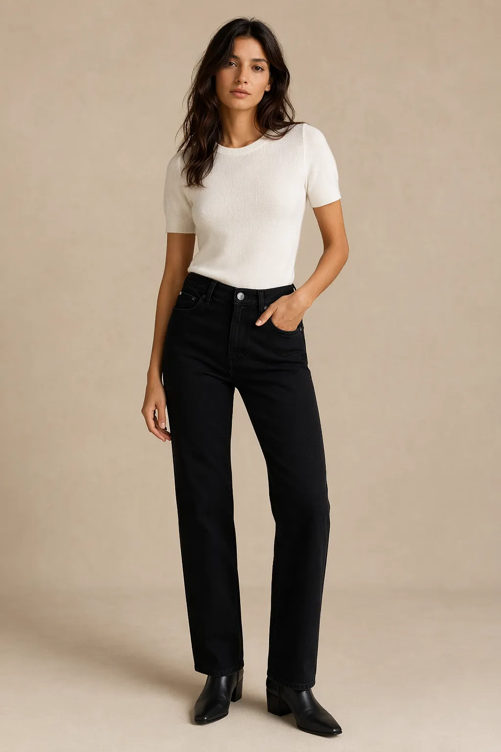 Denim woman black straight jeans