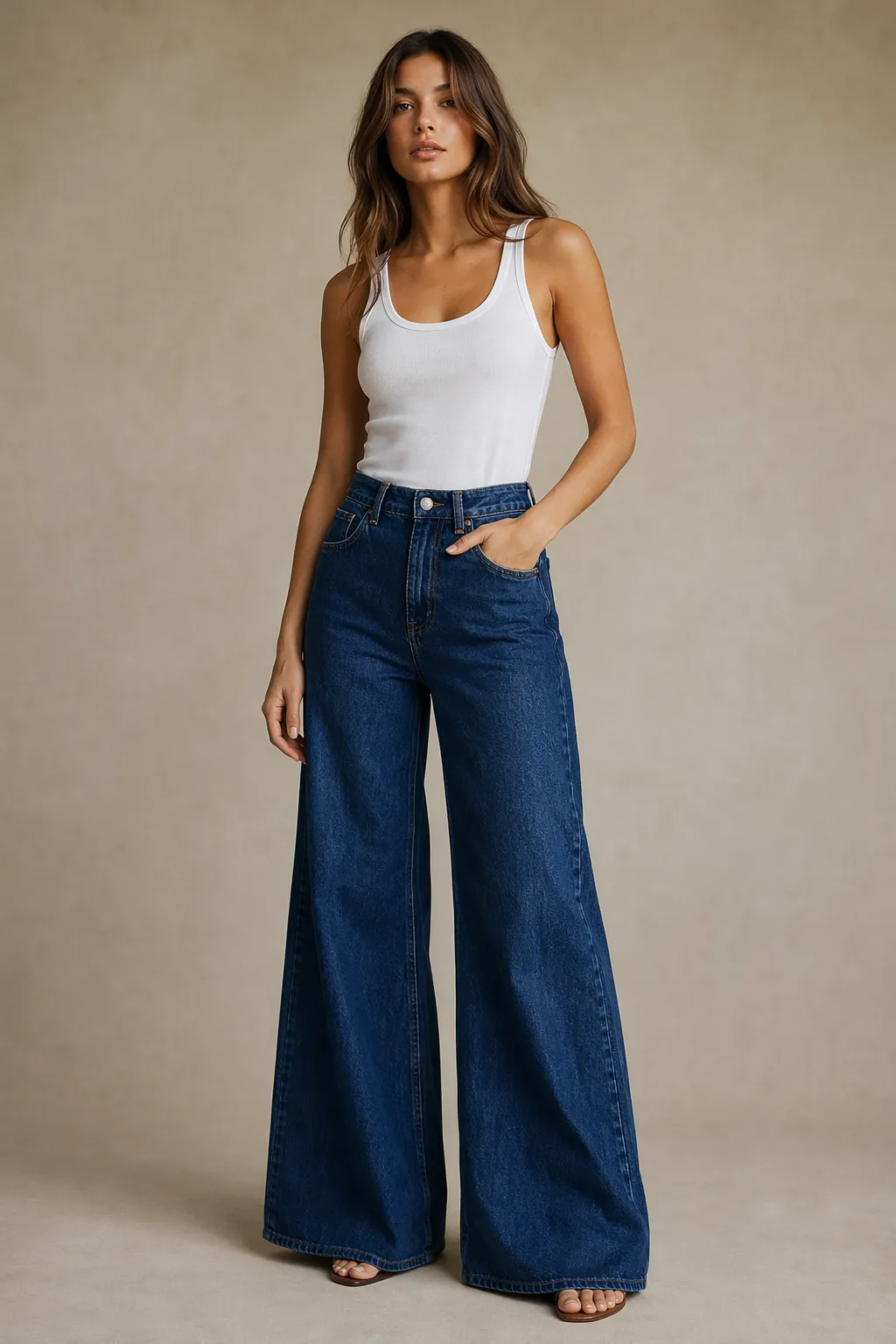 Denim woman indigo wide leg jeans