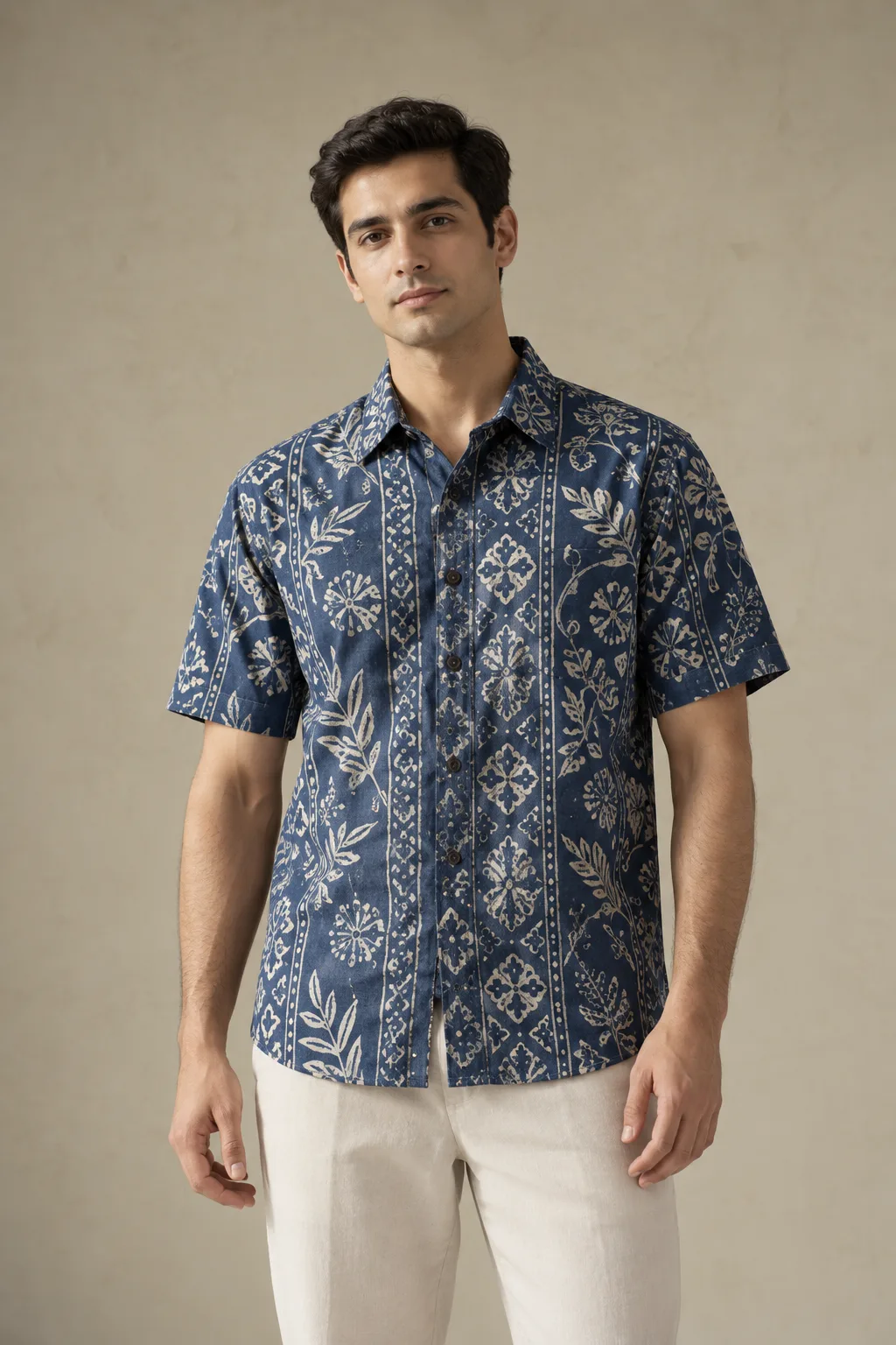 Indigo batik cotton shirt for men