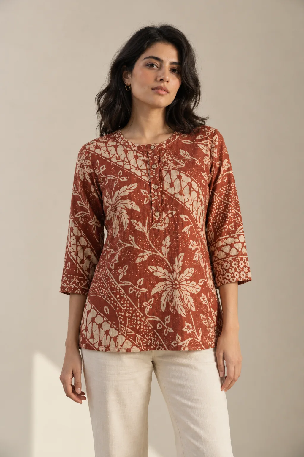 Rust and cream batik cotton top