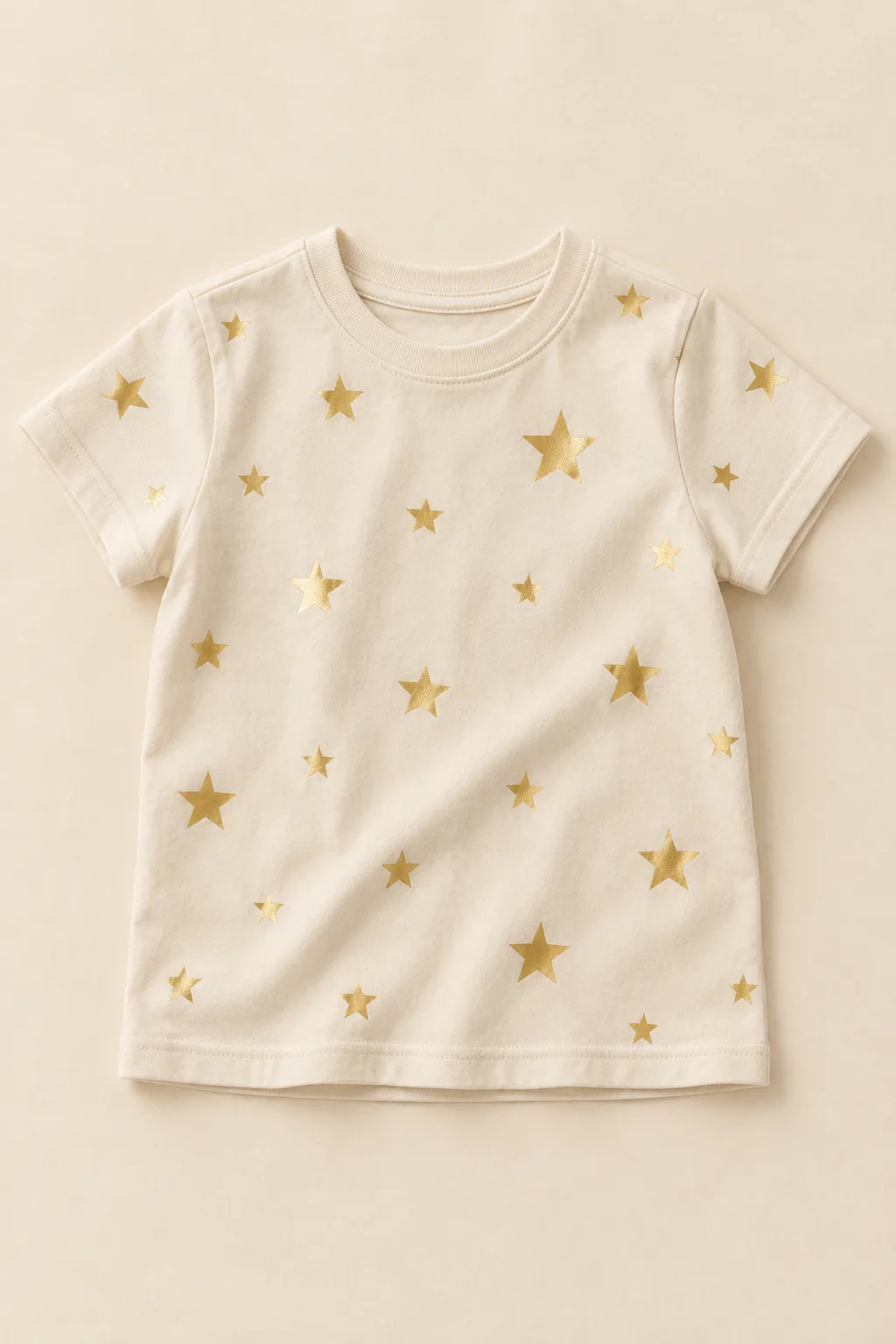 Children's ecru T-shirt printed all over with gold foil stars