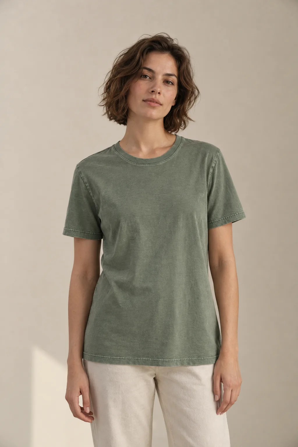 Sage cotton crew-neck T-shirt