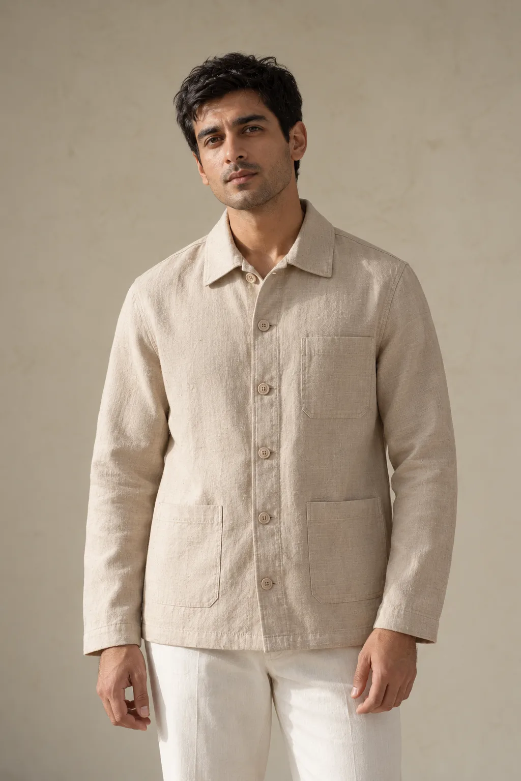 Natural-coloured jacket with three patch pockets