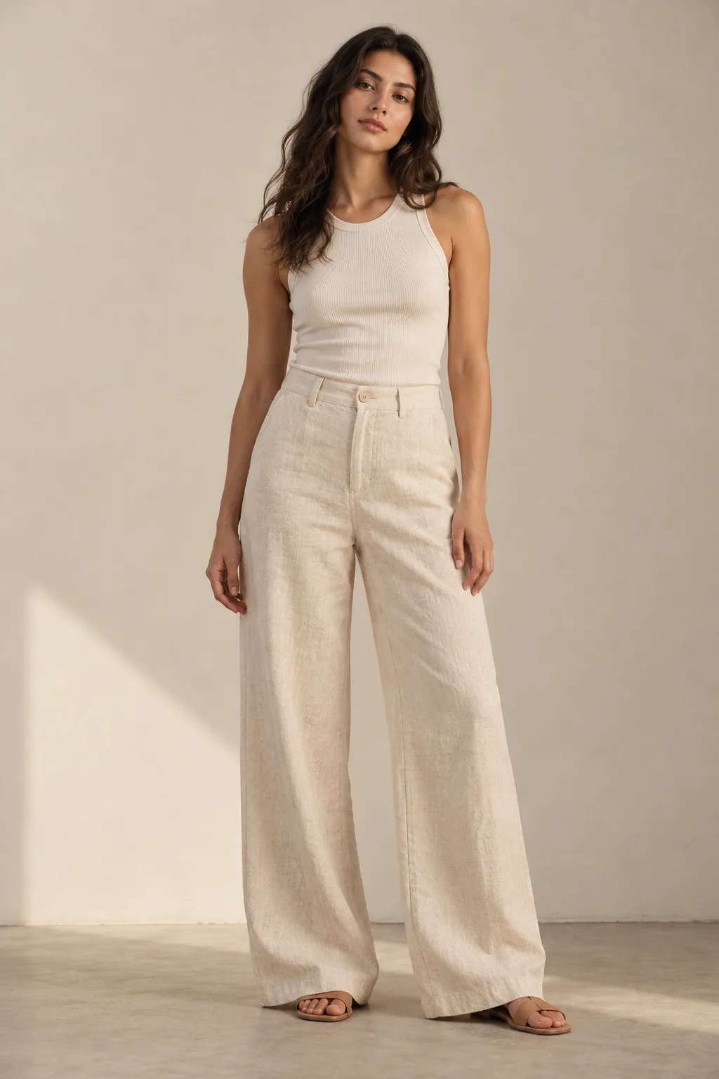 Ecru wide-leg trousers