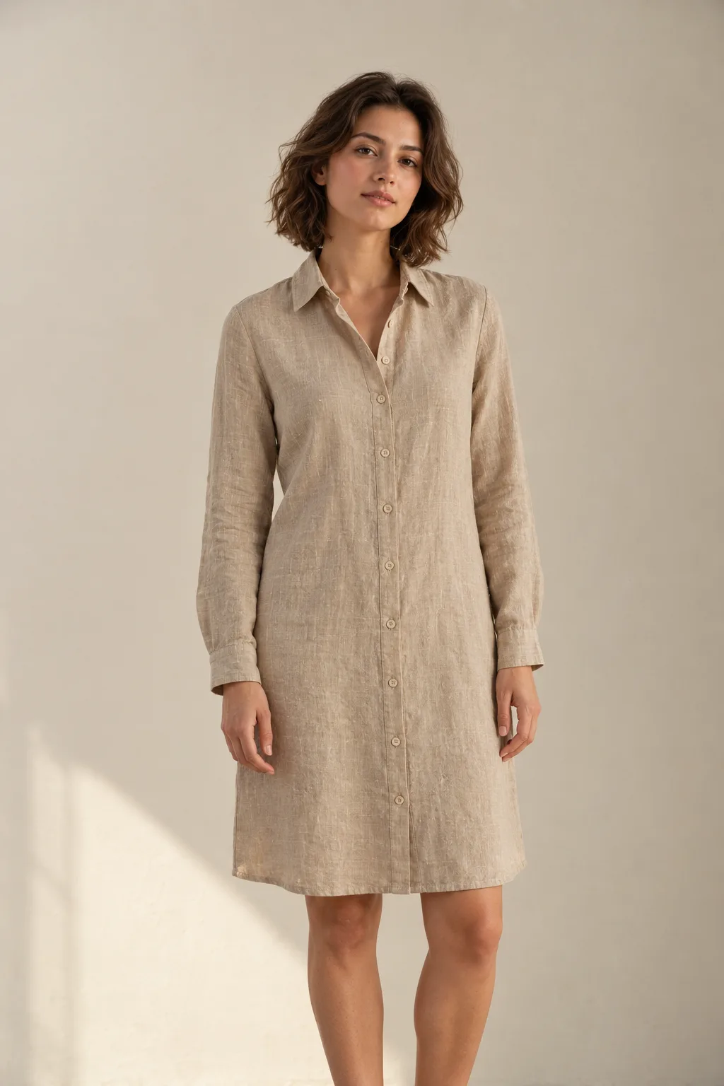Sand shirt dress with long sleeves