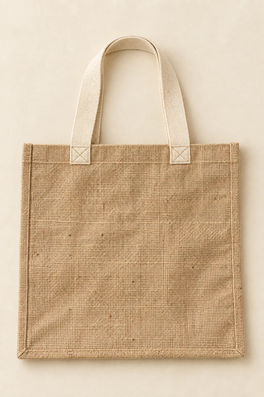 Flat natural jute tote with ecru cotton webbing handles