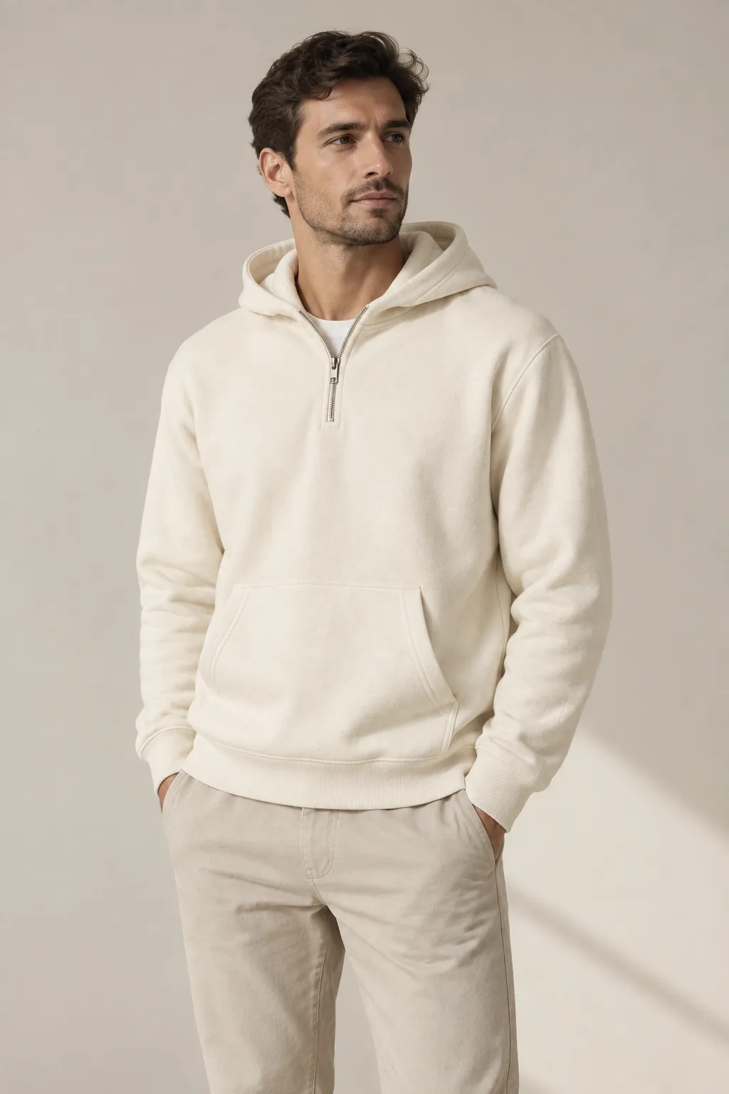 Hoodies sweatshirts man ecru 280gsm half zip