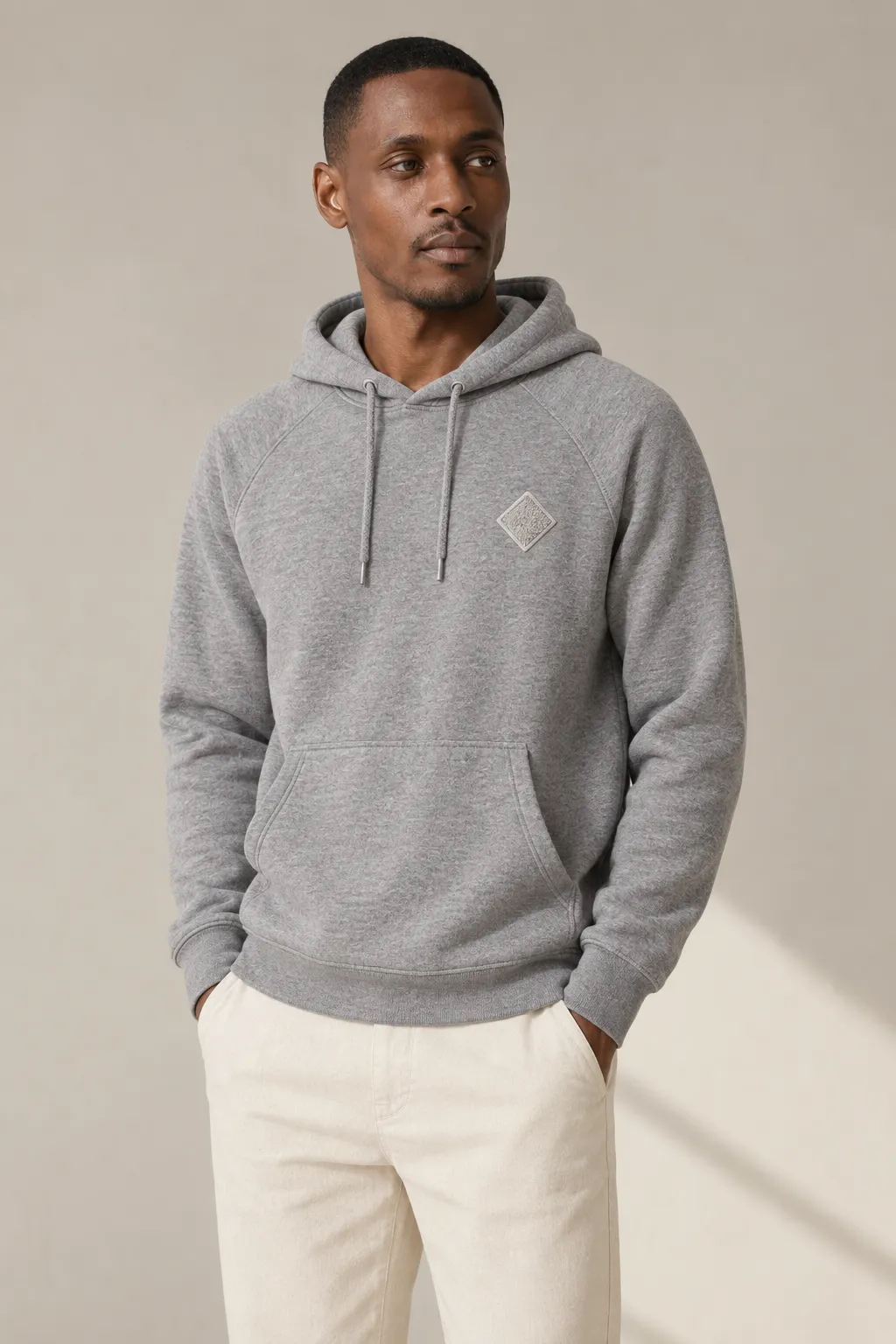Hoodies sweatshirts man grey marl chenille applique raglan