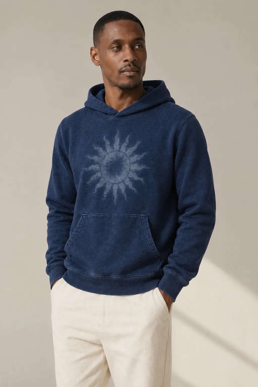 Hoodies sweatshirts man indigo discharge print