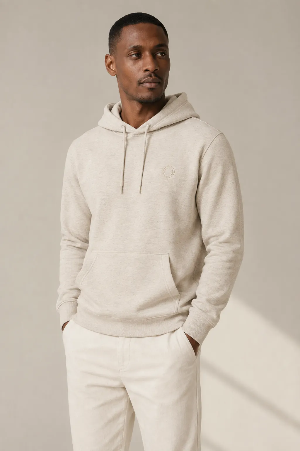 Hoodies sweatshirts man oatmeal french terry tonal embroidery
