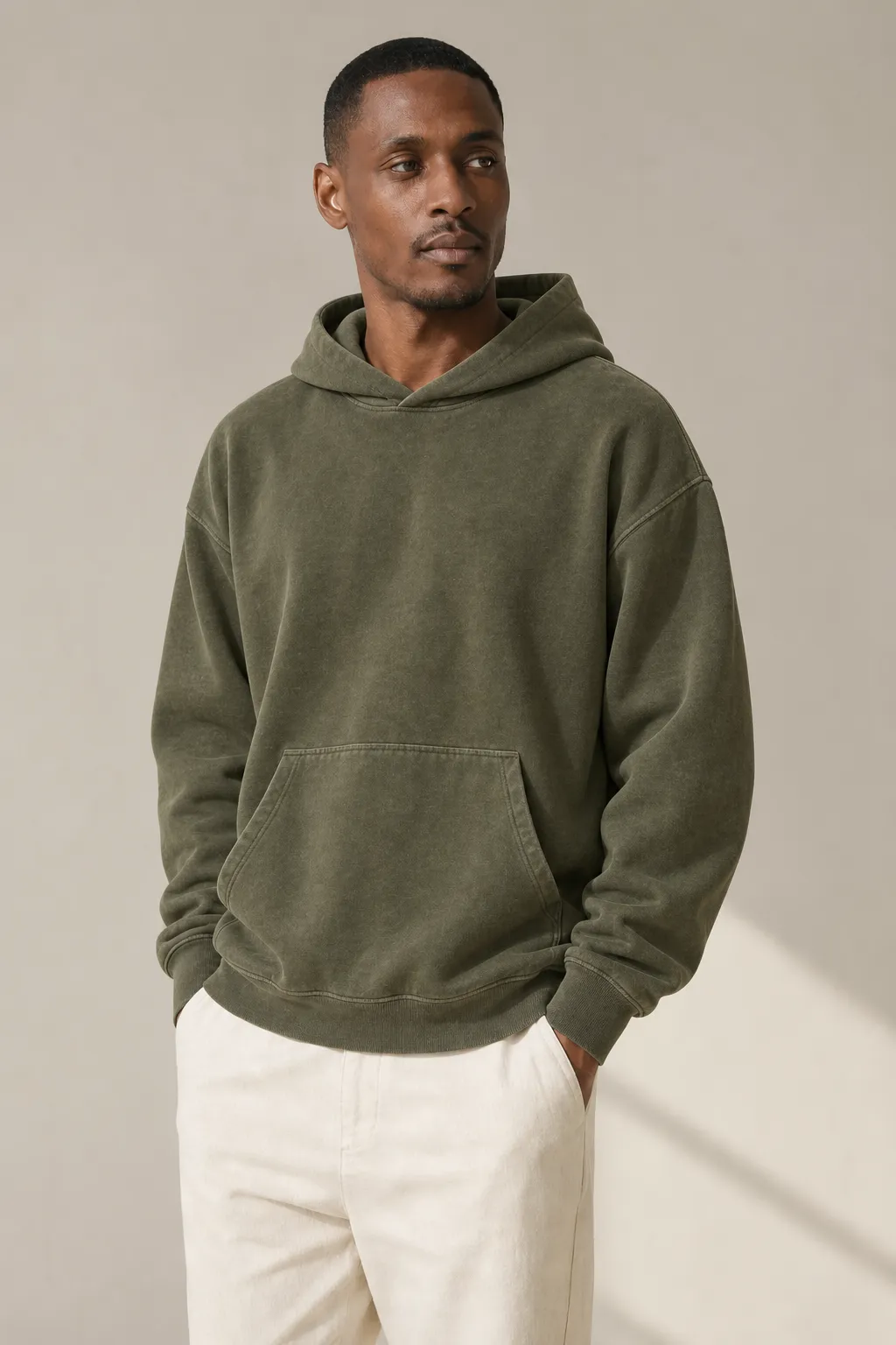 Hoodies sweatshirts man olive garment dyed oversized
