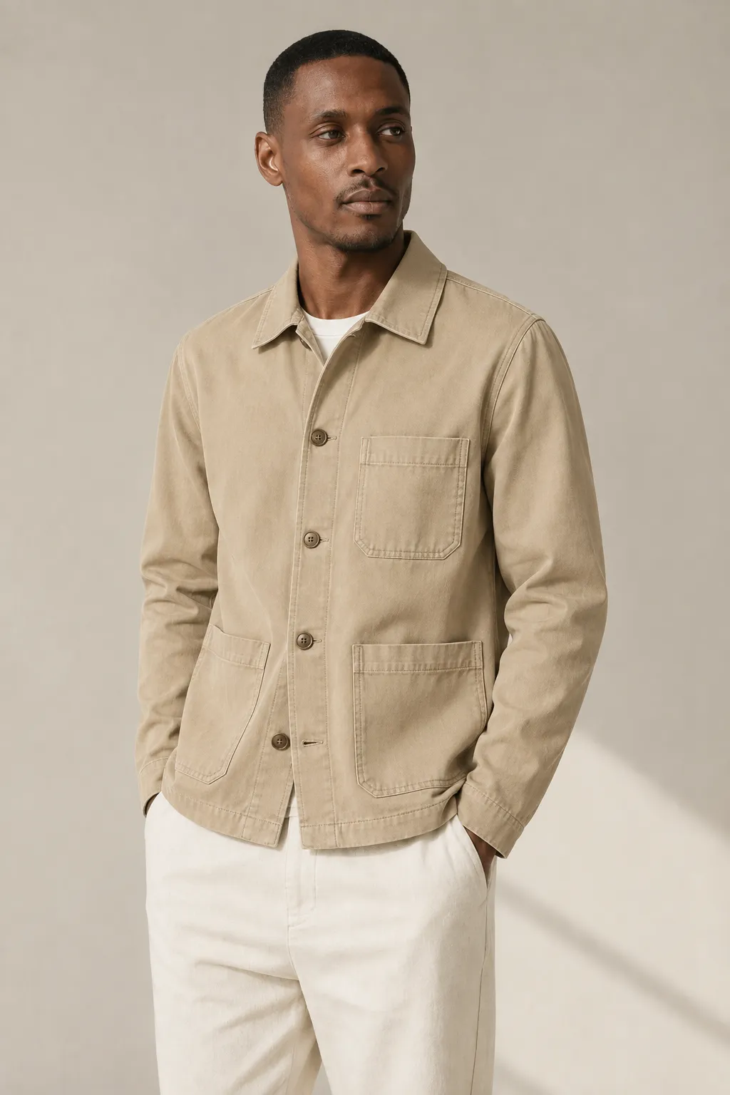 Jackets man beige cotton chore jacket