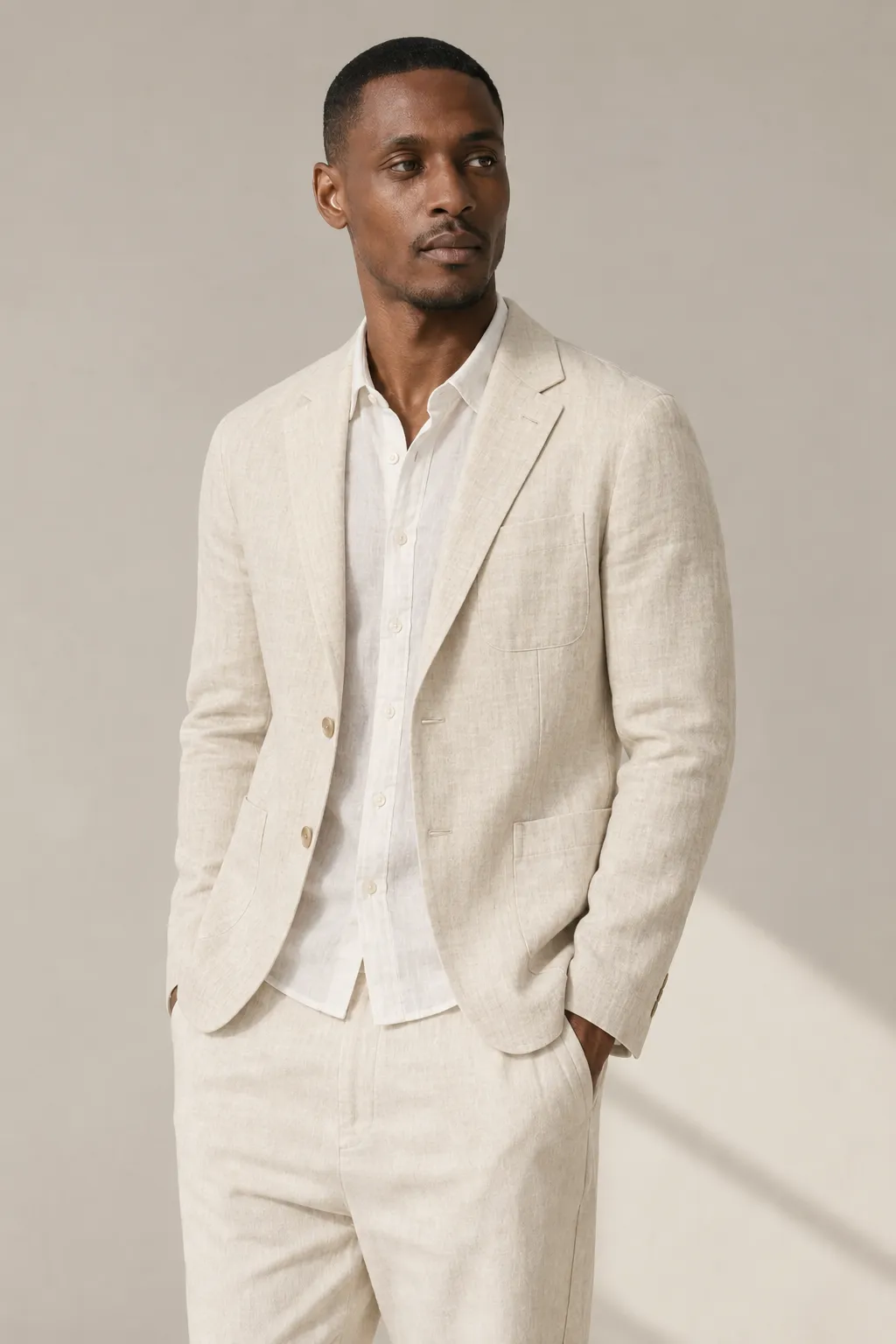 Jackets man ecru unstructured linen blazer