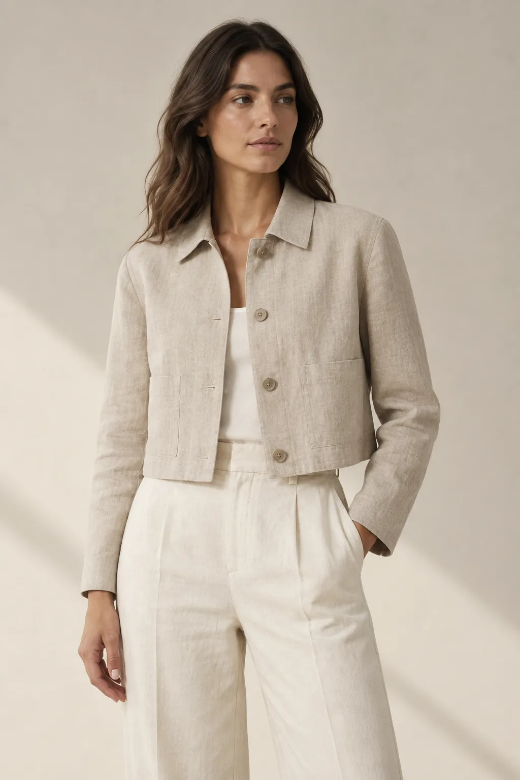 Jackets woman stone cropped linen