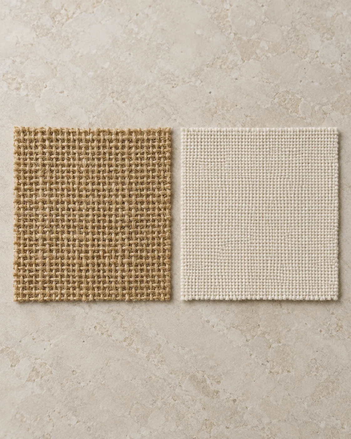 Golden-tan jute hessian beside natural undyed cotton canvas
