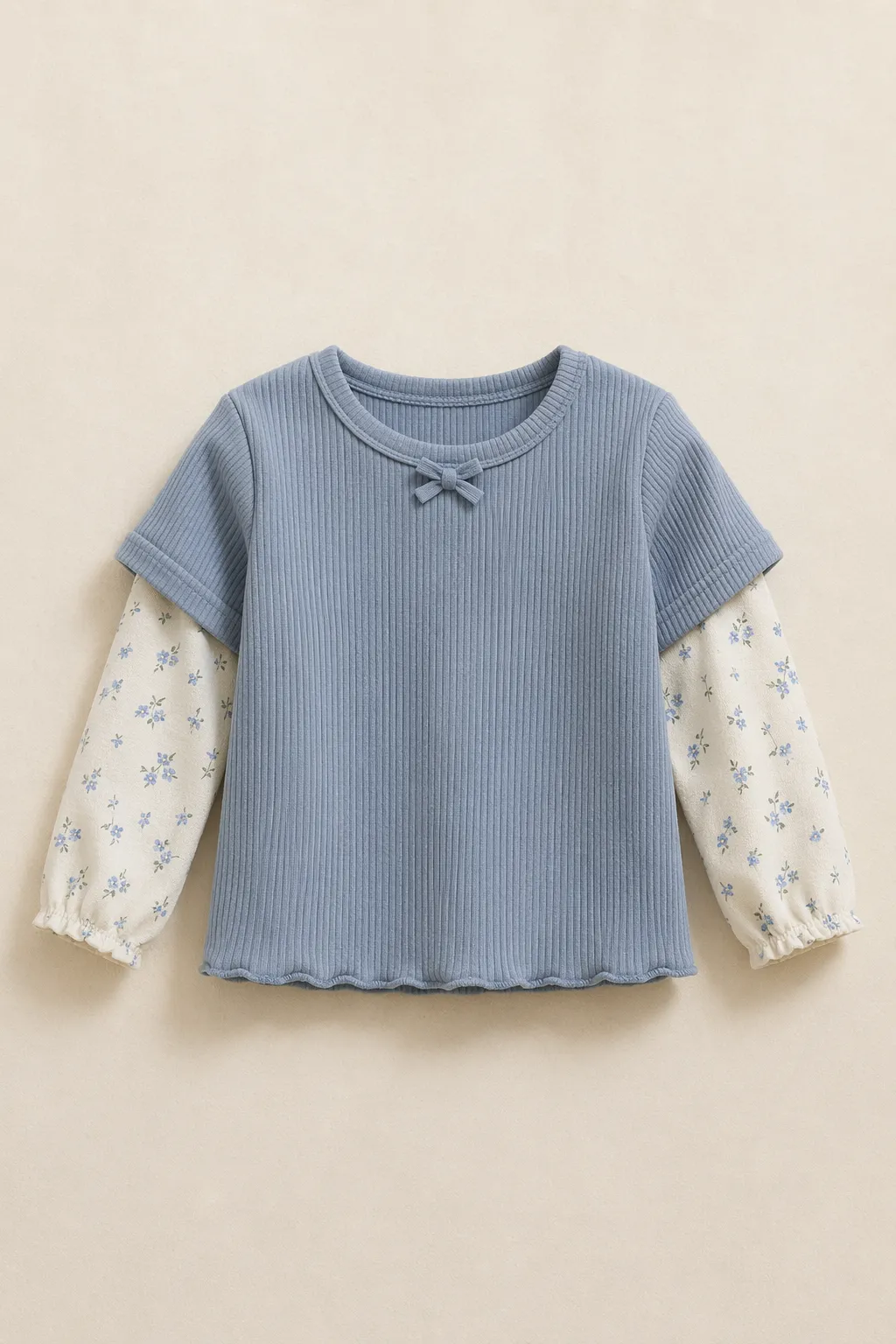 Kids child muted blue ribbed knit top