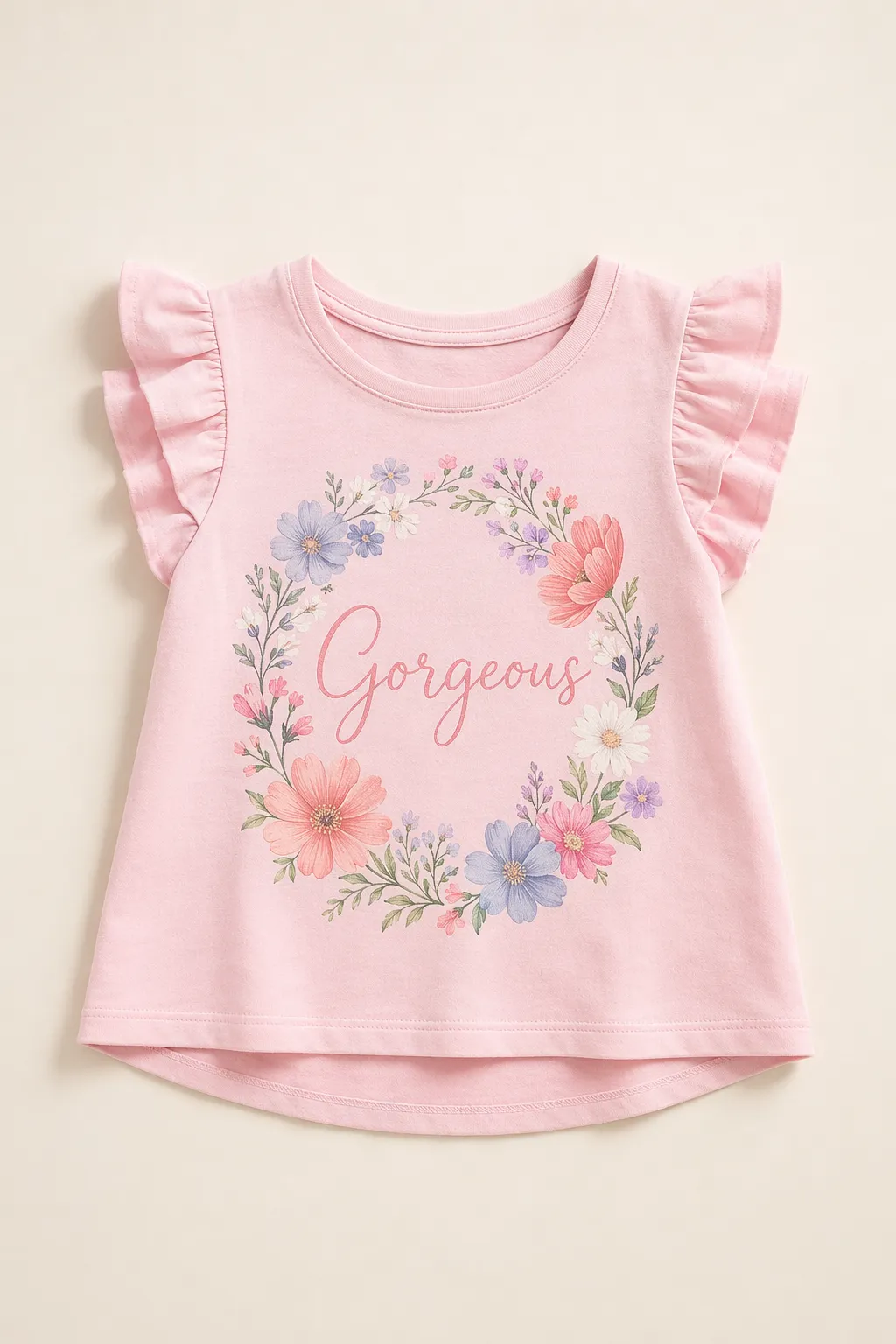 Kids child pale pink ruffle sleeve cotton