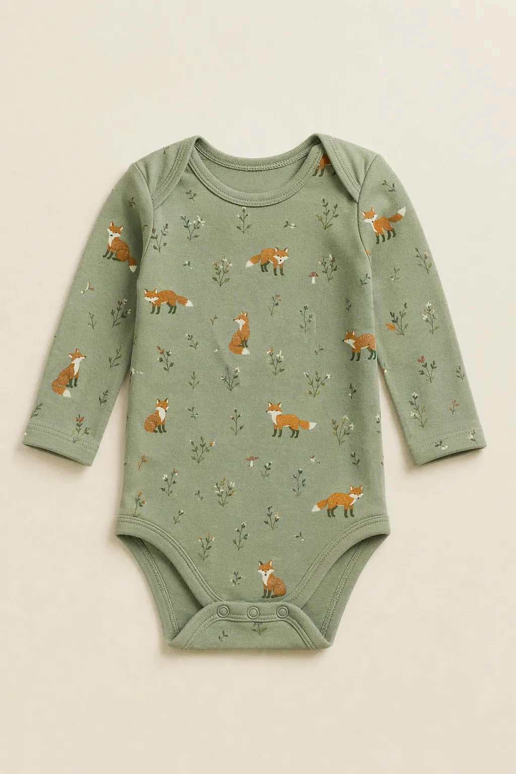 Kids child sage green fox print cotton