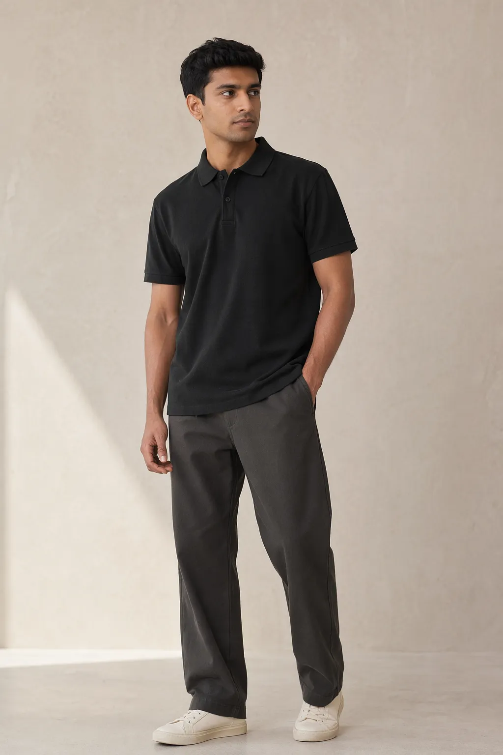 Knits man charcoal pique polo