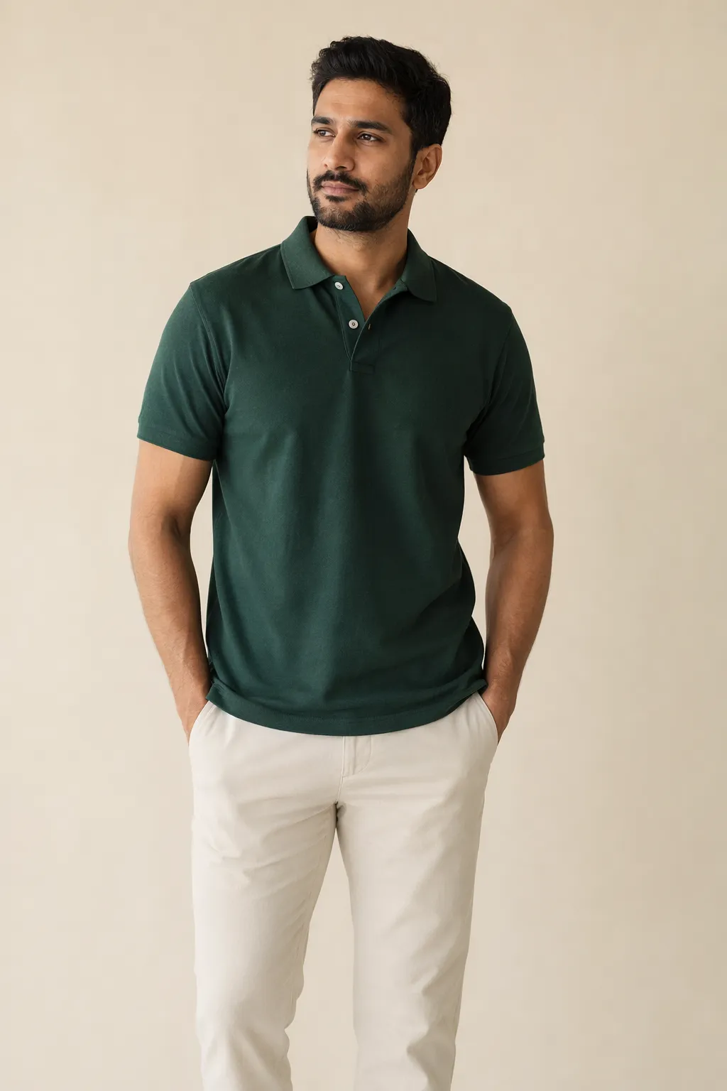 Knits man dark forest green pique cotton