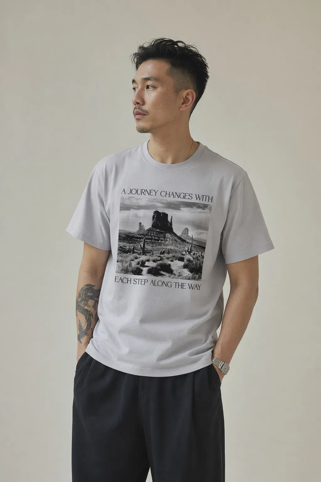 Knits man grey desert photo tee