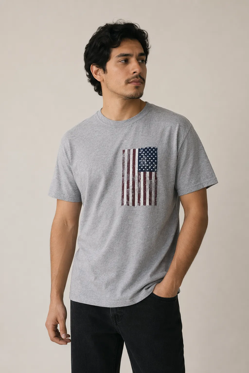 Knits man grey flag print tee