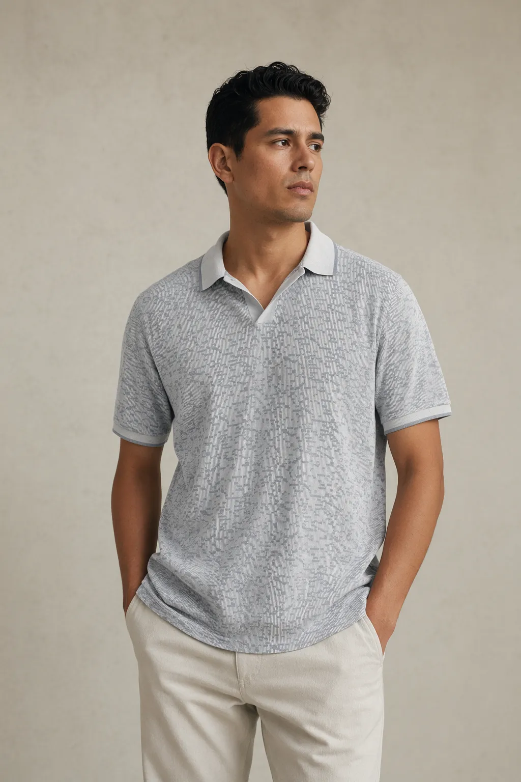 Knits man grey melange polo