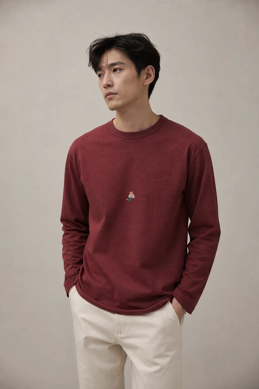 Knits man maroon duck emblem long sleeve tee