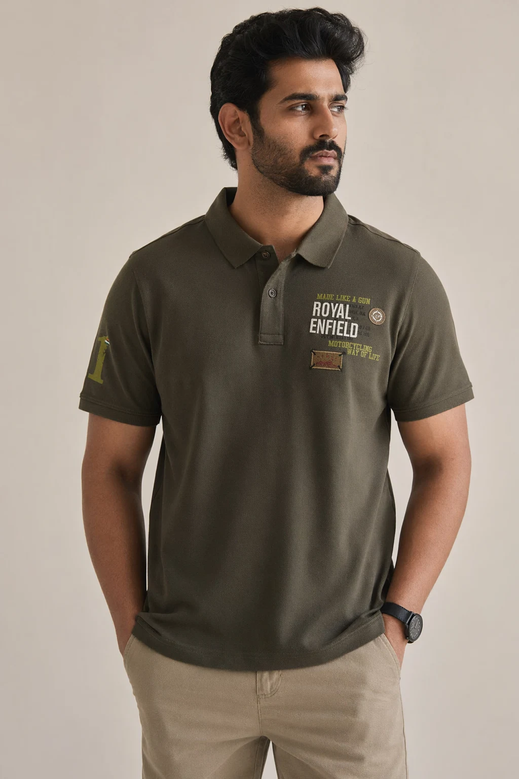 Knits man olive green royal enfield branded