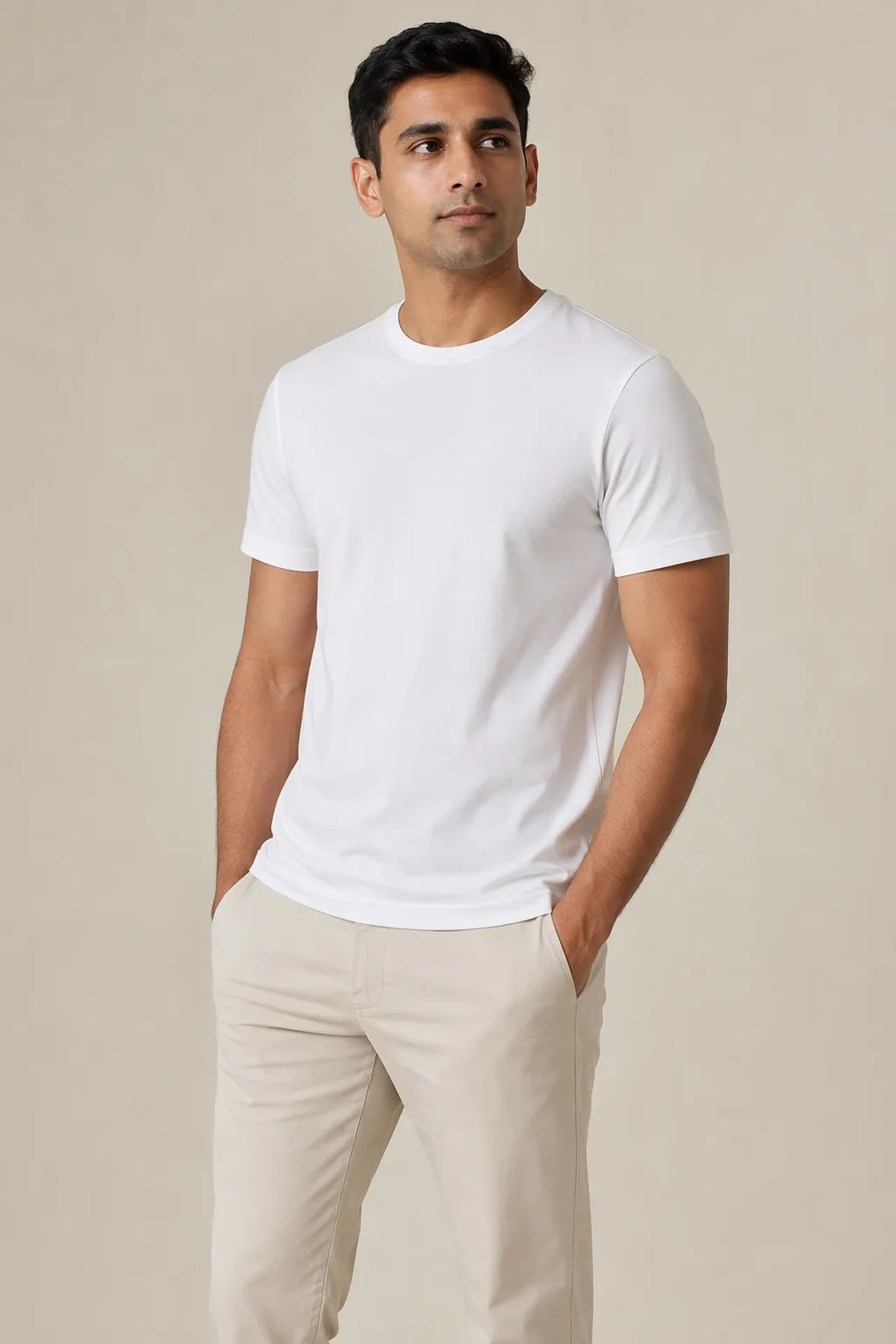 Knits man plain white cotton crew neck
