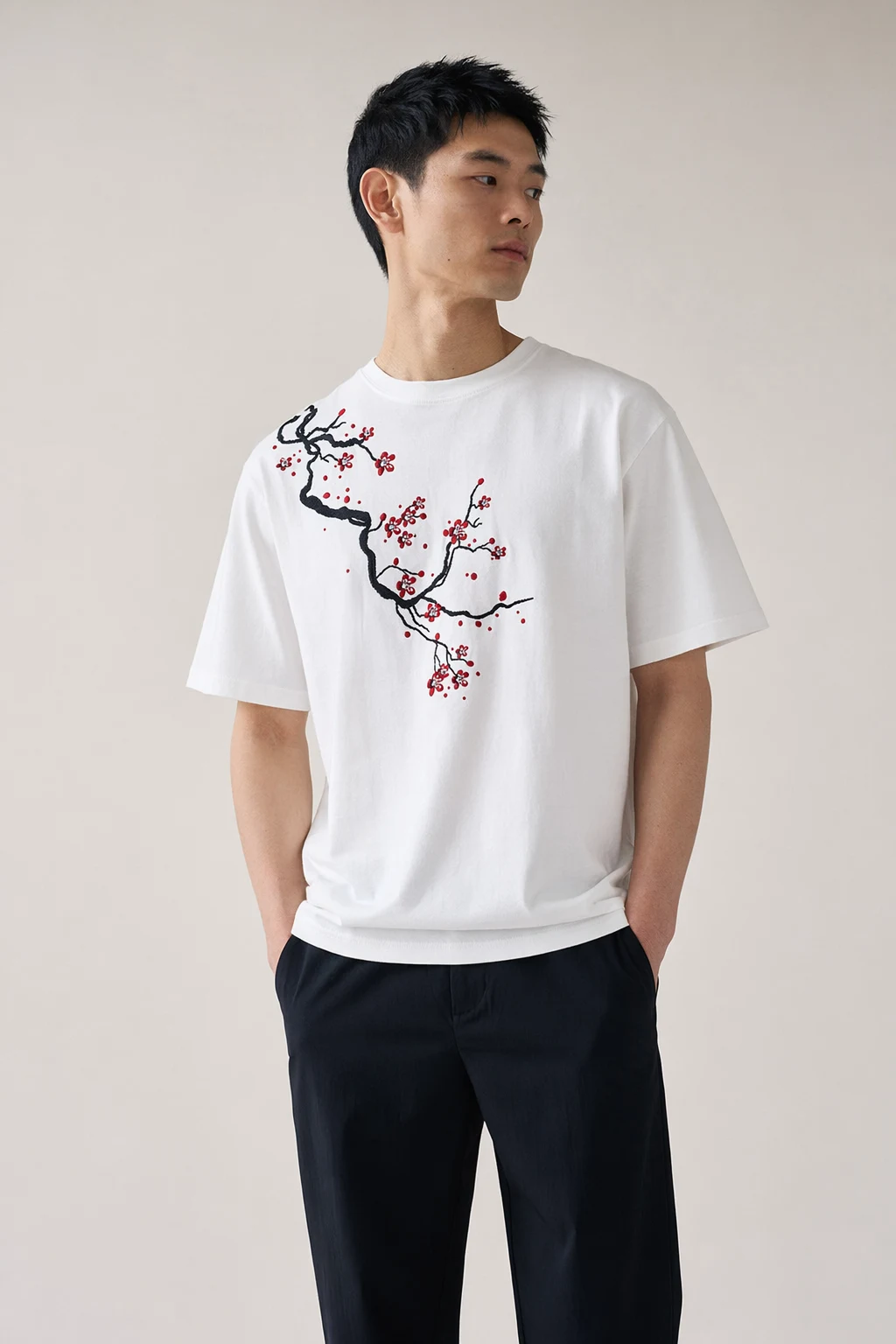 Knits man white cotton t shirt cherry