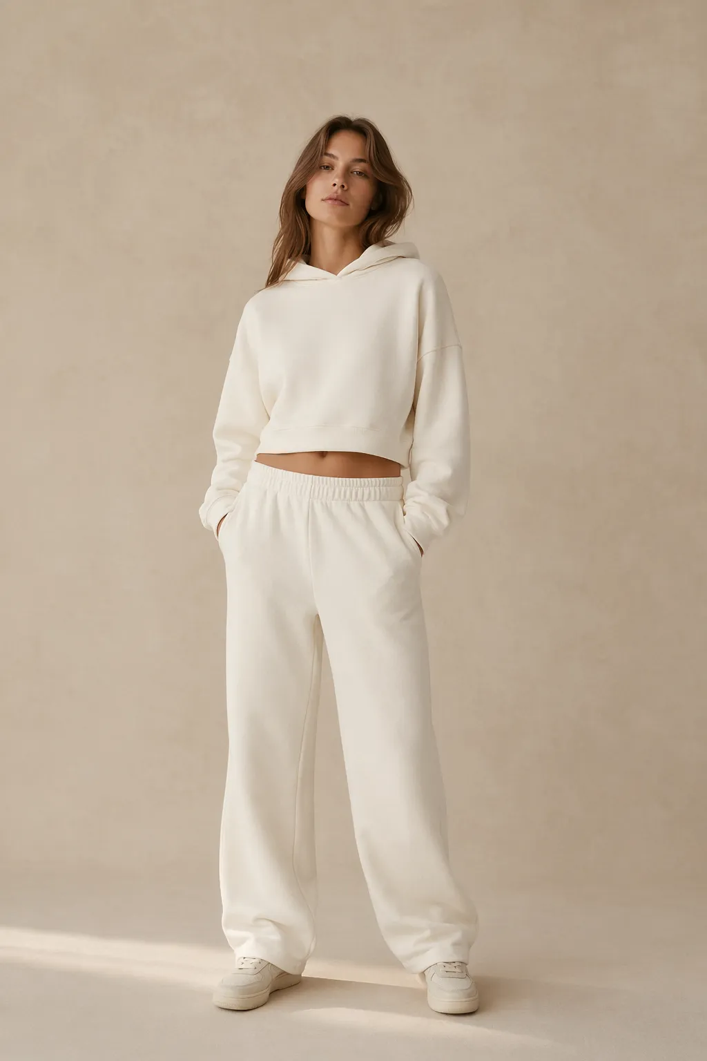 Knits woman ecru cropped hoodie