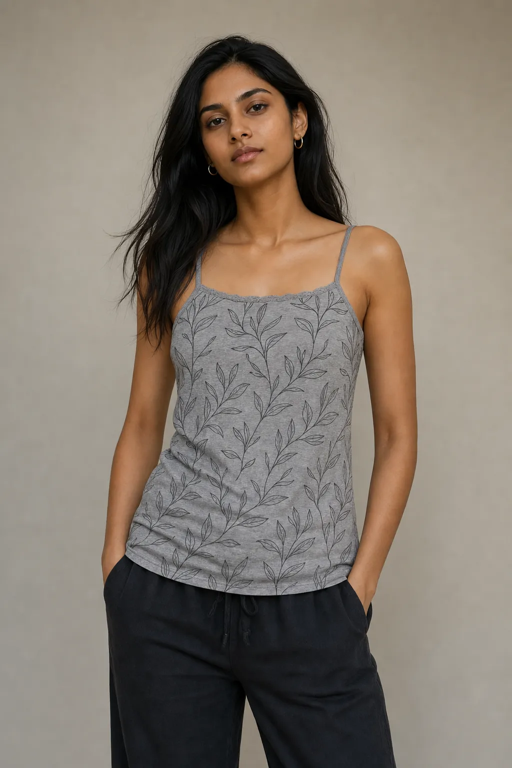 Knits woman grey melange print top