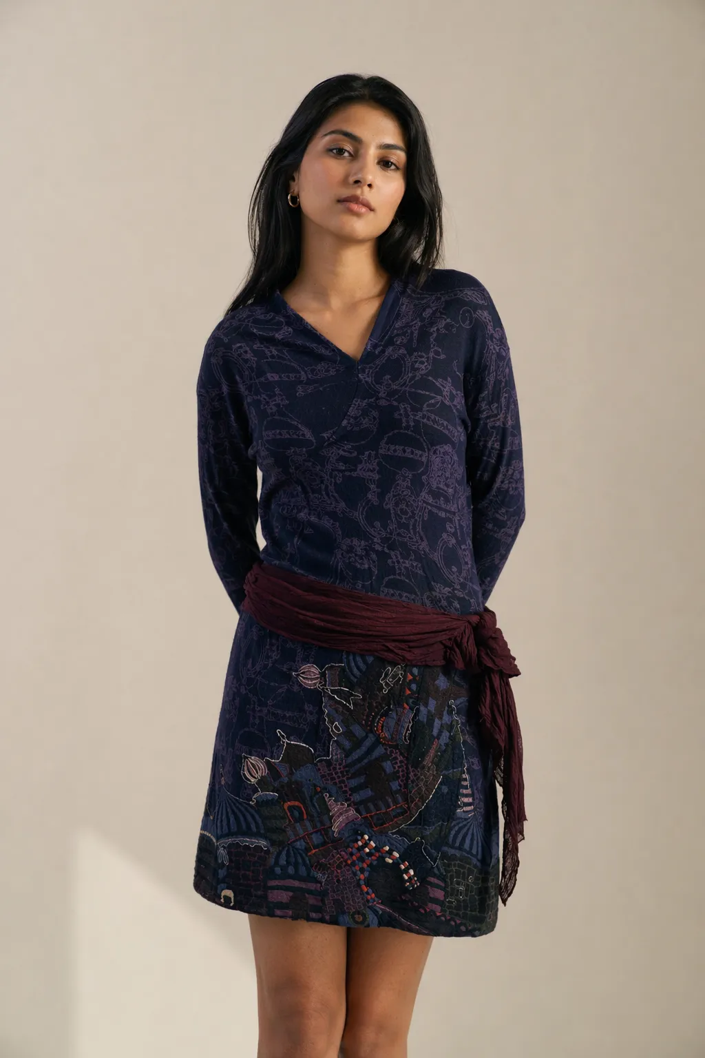 Knits woman navy print tunic dress
