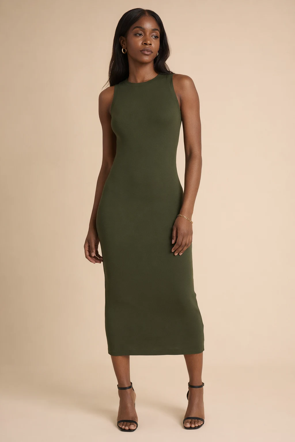 Knits woman olive green ribbed knit midi