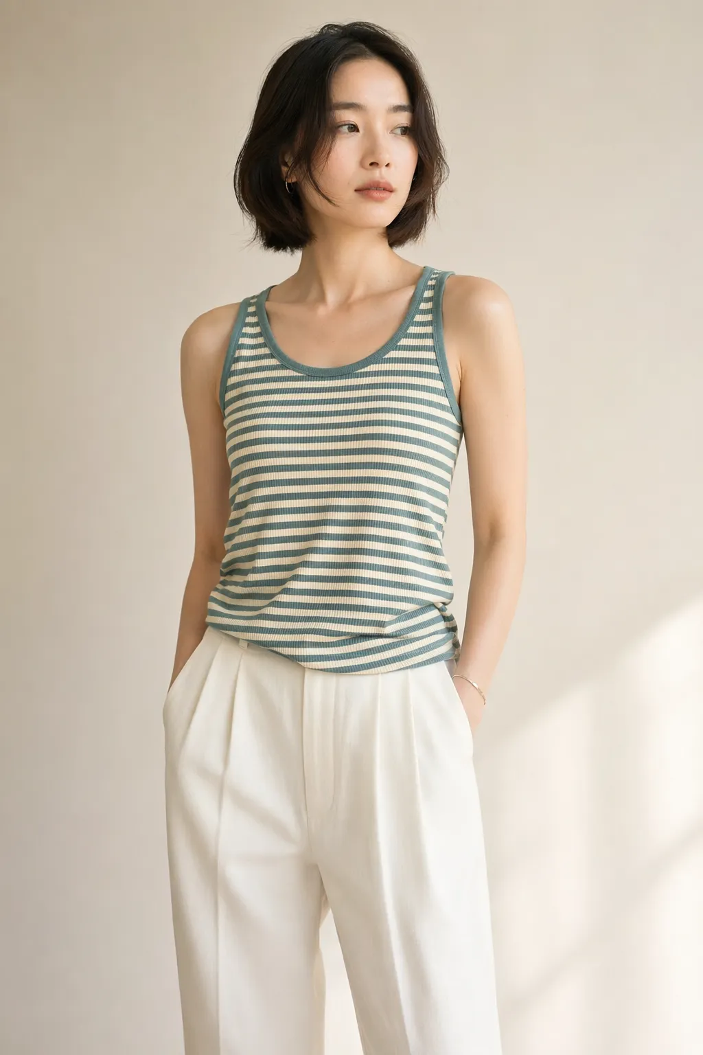 Knits woman sage stripe tank