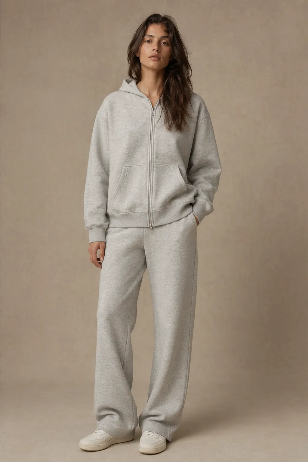Knits woman stone zip hoodie
