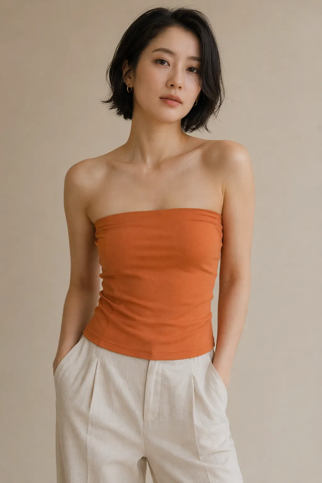 Knits woman terracotta tube top