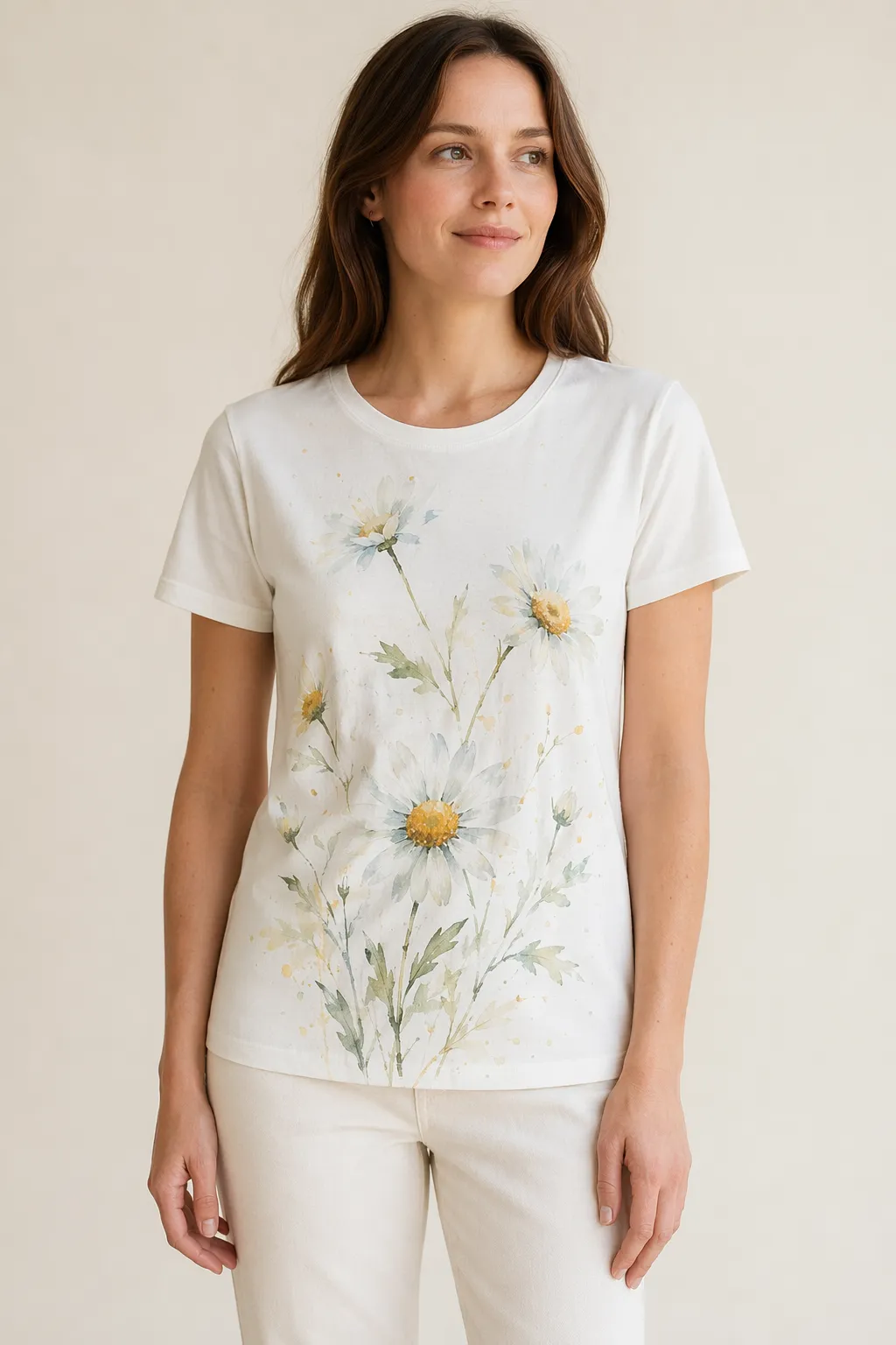 Knits woman white cotton t shirt watercolor