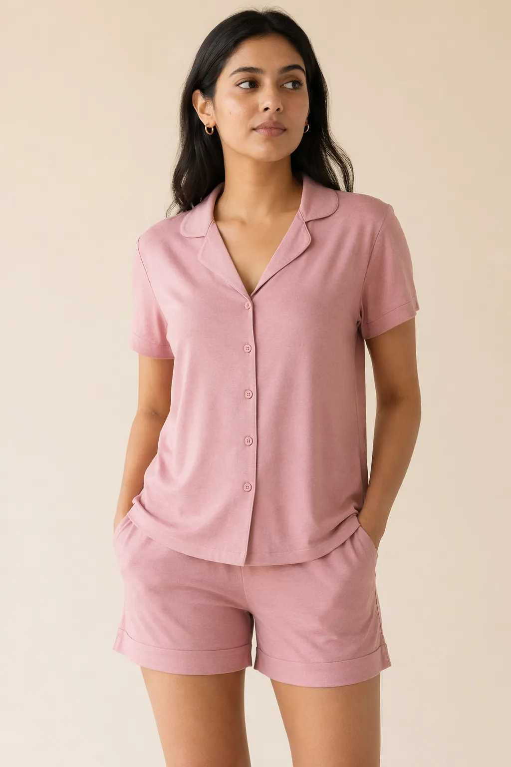 Nightwear woman dusty pink short set