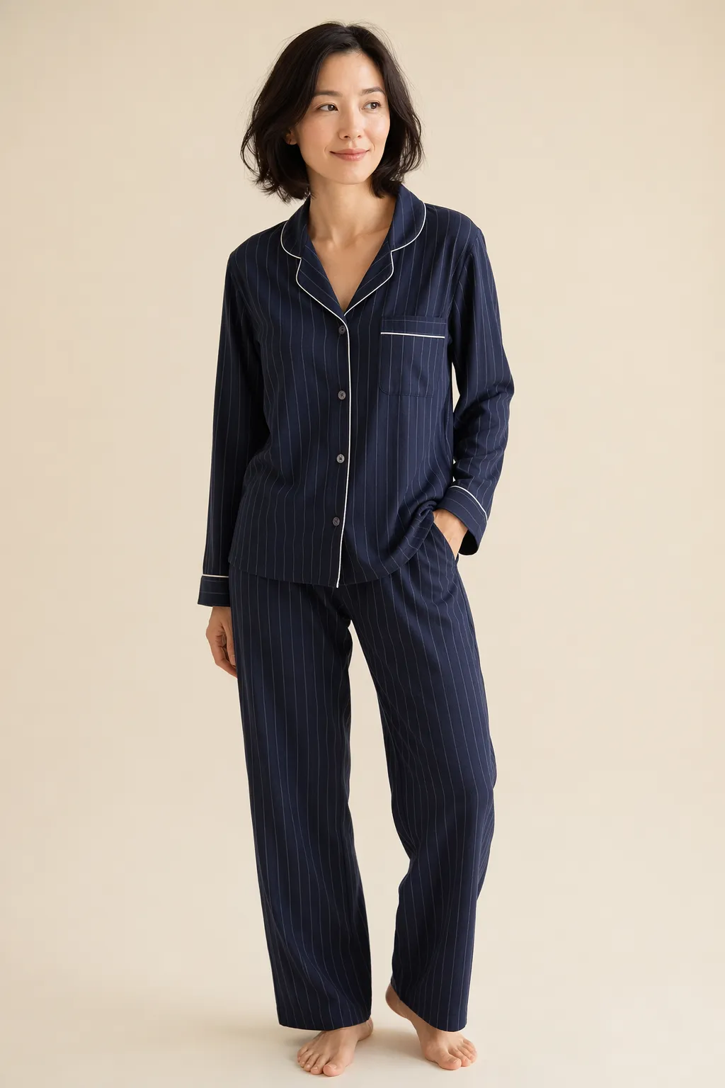 Nightwear woman navy pinstripe set