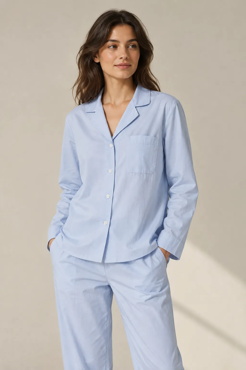Nightwear woman powder blue poplin set