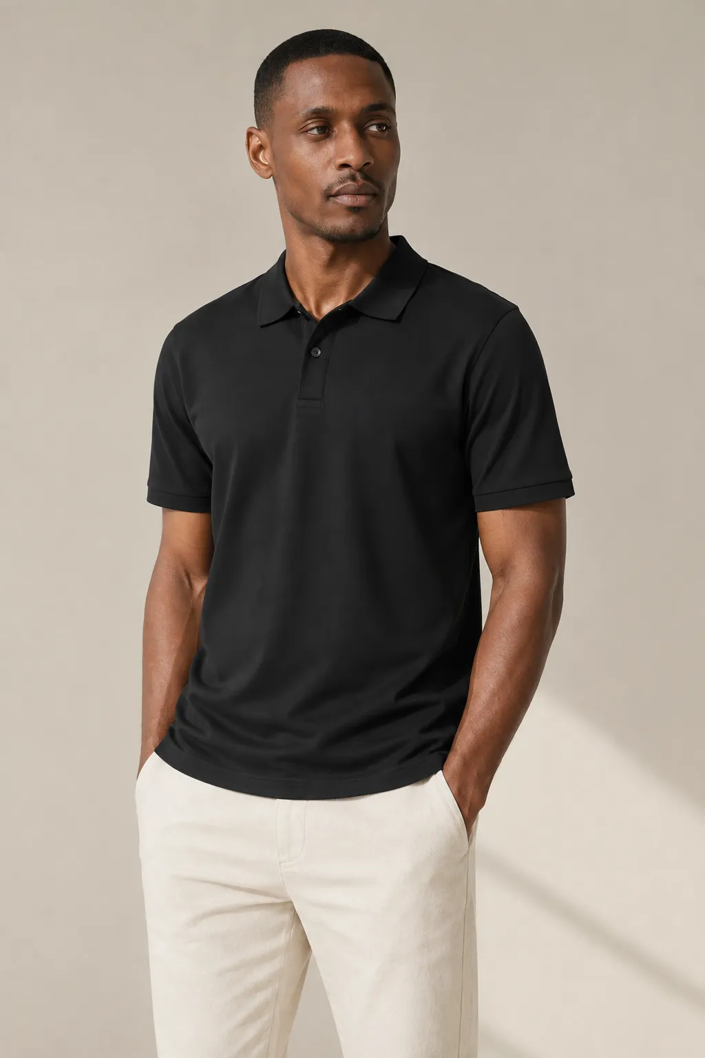 Polo shirts man black performance interlock