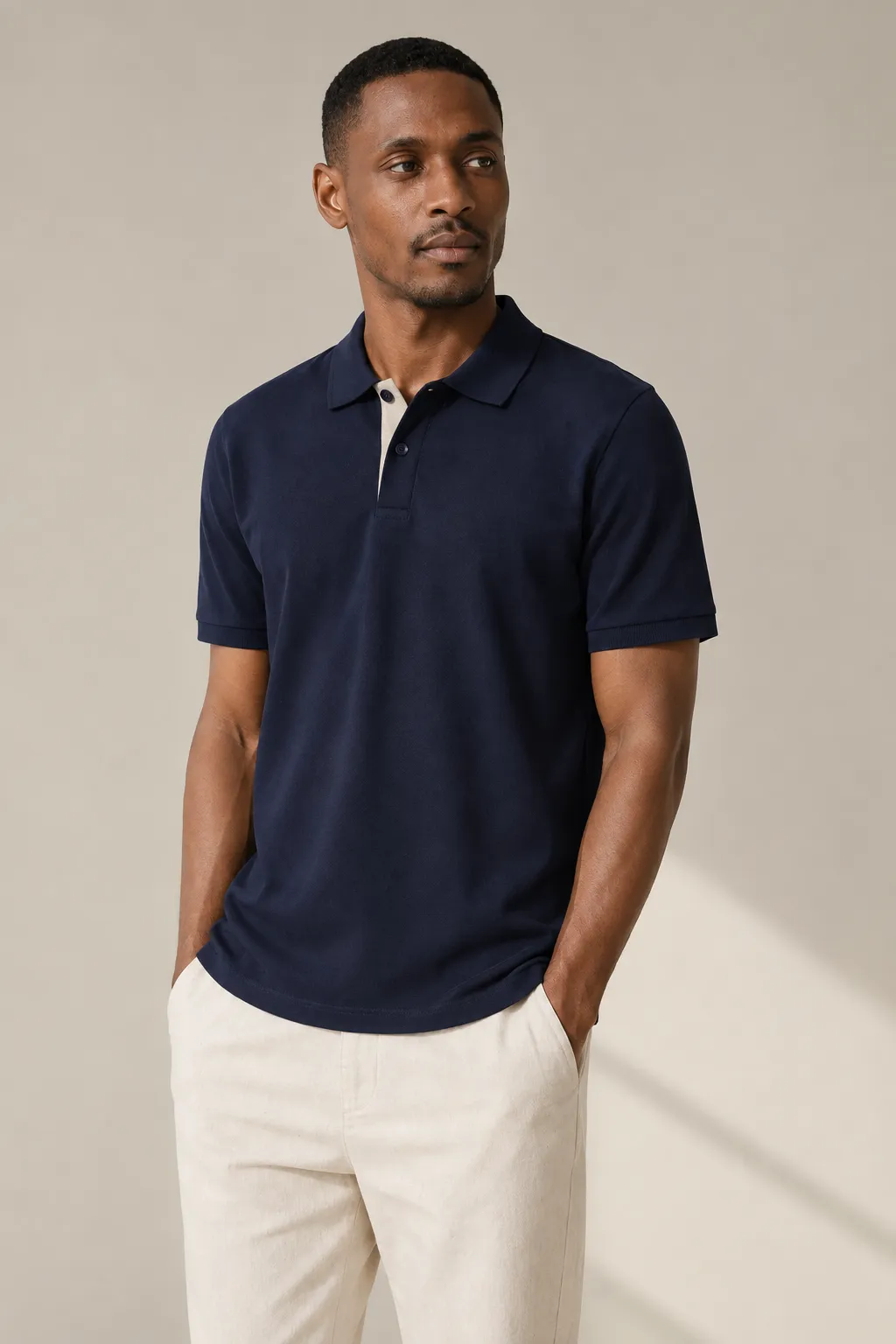 Polo shirts man navy jersey contrast placket